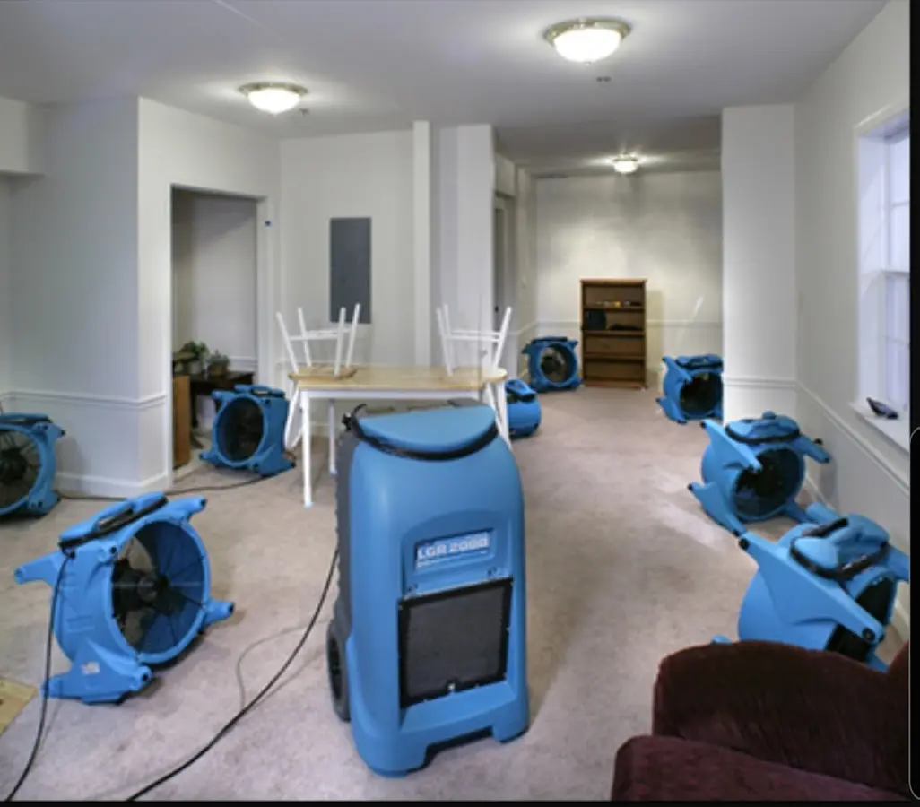 Air movers and dehumidifier setup for Water Damage Restoration in Totowa